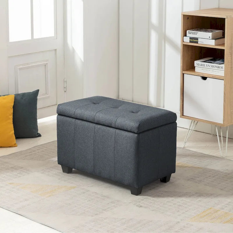 Banc de rangement en tissu capitonné beige / gris / gris foncé avec couvercle rabattable, une place