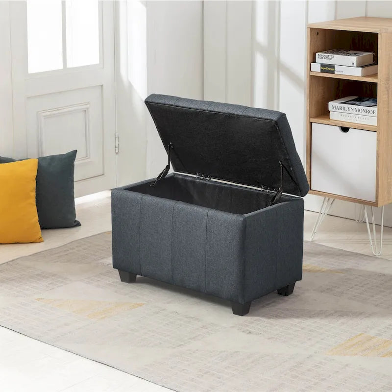 Banc de rangement en tissu capitonné beige / gris / gris foncé avec couvercle rabattable, une place