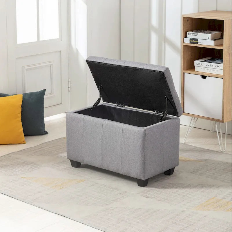 Banc de rangement en tissu capitonné beige / gris / gris foncé avec couvercle rabattable, une place
