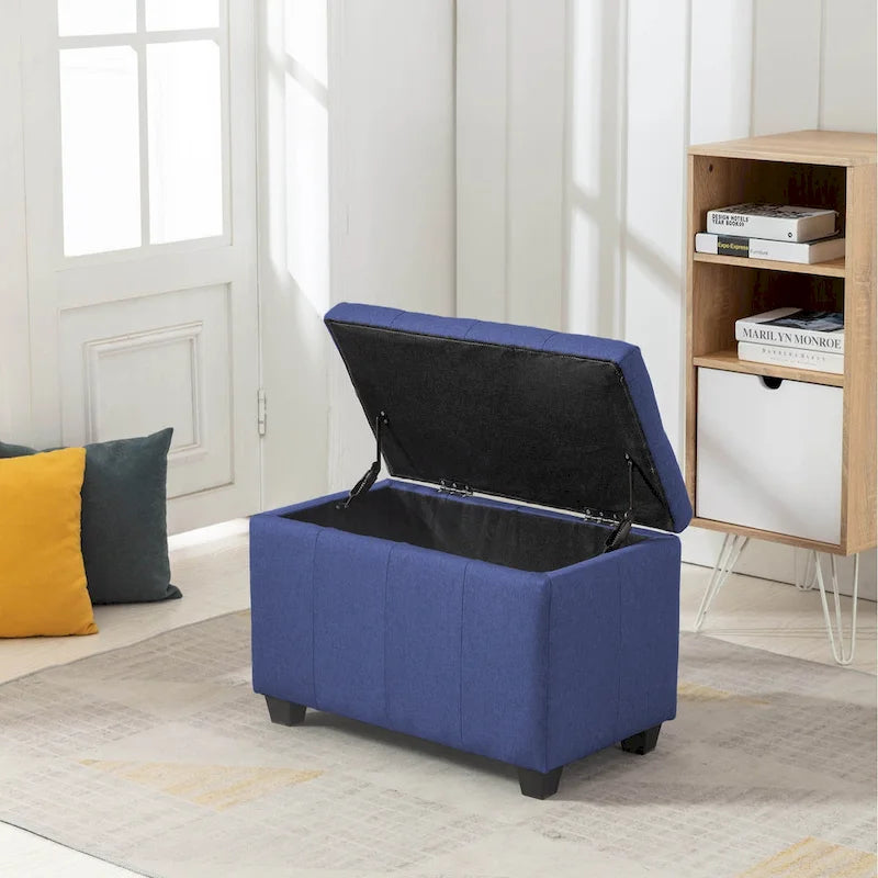 Banc de rangement en tissu capitonné beige / gris / gris foncé avec couvercle rabattable, une place
