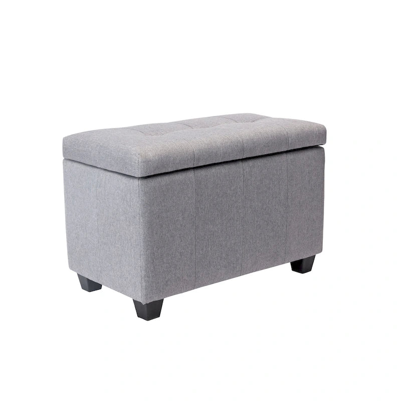 Banc de rangement en tissu capitonné beige / gris / gris foncé avec couvercle rabattable, une place
