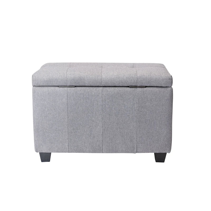 Banc de rangement en tissu capitonné beige / gris / gris foncé avec couvercle rabattable, une place