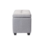Banc de rangement en tissu capitonné beige / gris / gris foncé avec couvercle rabattable, une place