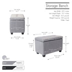 Banc de rangement en tissu capitonné beige / gris / gris foncé avec couvercle rabattable, une place
