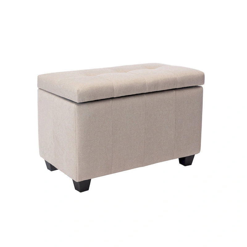 Banc de rangement en tissu capitonné beige / gris / gris foncé avec couvercle rabattable, une place