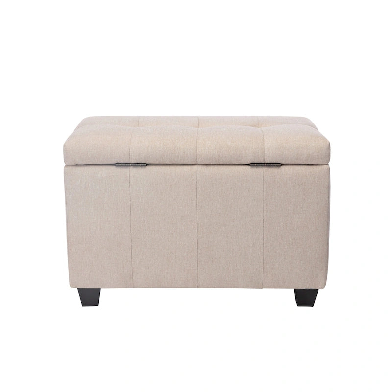 Banc de rangement en tissu capitonné beige / gris / gris foncé avec couvercle rabattable, une place