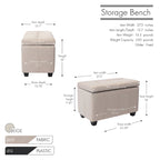 Banc de rangement en tissu capitonné beige / gris / gris foncé avec couvercle rabattable, une place