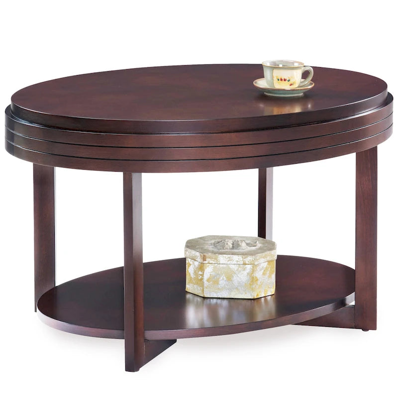 Table Basse Ovale Gris Fumé / Cerise Chocolat pour Espace de Vie 1 à 2 Personnes