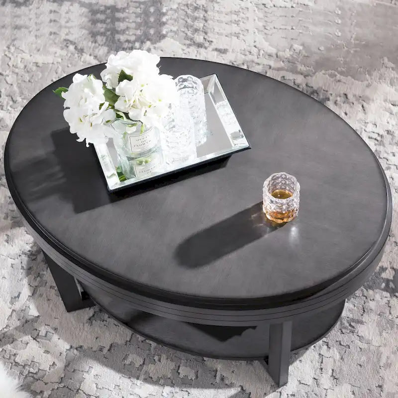 Table Basse Ovale Gris Fumé / Cerise Chocolat pour Espace de Vie 1 à 2 Personnes