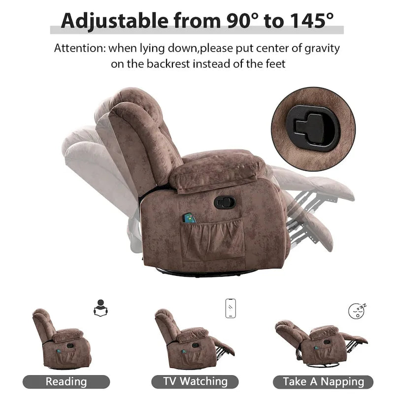 Fauteuil massant à bascule une place en tissu marron/gris