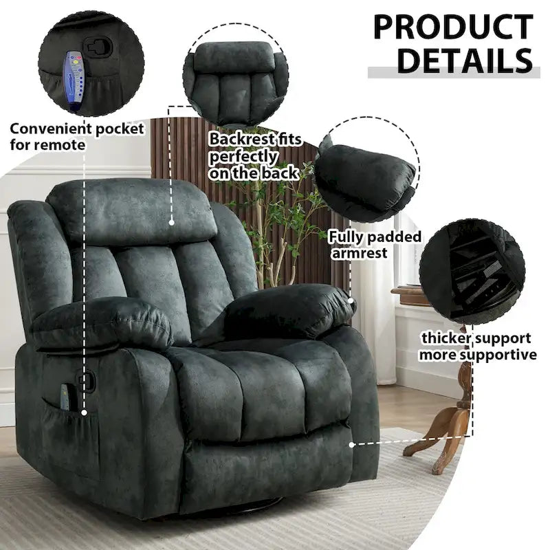 Fauteuil massant à bascule une place en tissu marron/gris