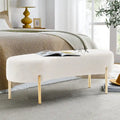 Banc ottoman rembourré en velours blanc/gris avec pieds en métal doré, une place