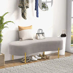 Banc ottoman rembourré en velours blanc/gris avec pieds en métal doré, une place