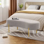 Banc ottoman rembourré en velours blanc/gris avec pieds en métal doré, une place