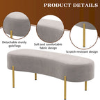 Banc ottoman rembourré en velours blanc/gris avec pieds en métal doré, une place