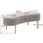 Banc ottoman rembourré en velours blanc/gris avec pieds en métal doré, une place