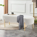 Banc ottoman rembourré en velours blanc/gris avec pieds en métal doré, une place