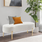 Banc ottoman rembourré en velours blanc/gris avec pieds en métal doré, une place