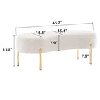 Banc ottoman rembourré en velours blanc/gris avec pieds en métal doré, une place