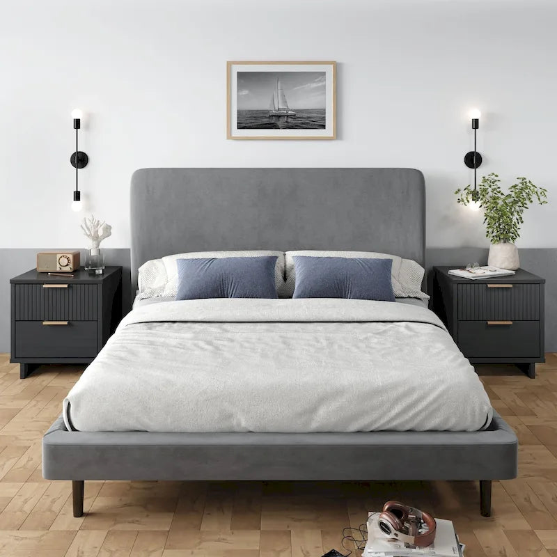 Table de chevet à 2 tiroirs avec façade rainurée, lot de 2 (6 couleurs)