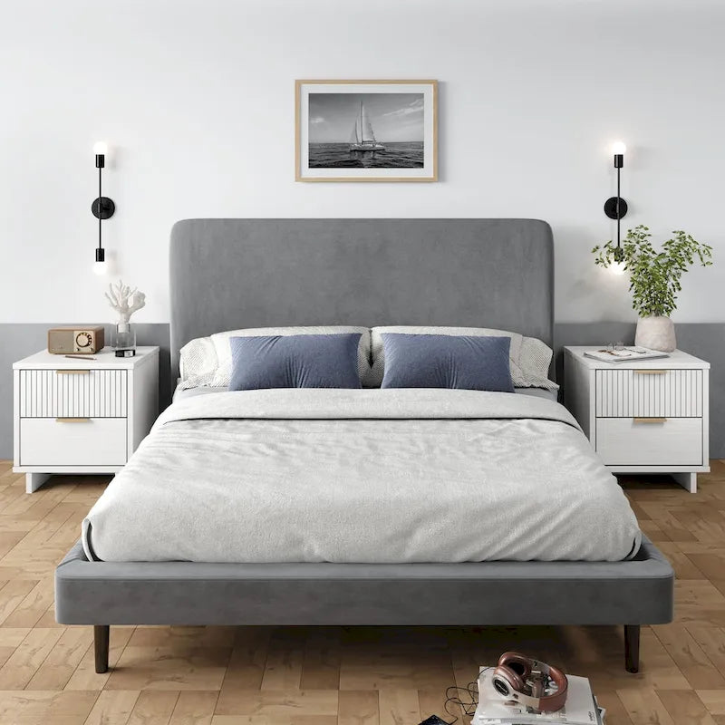 Table de chevet à 2 tiroirs avec façade rainurée, lot de 2 (6 couleurs)