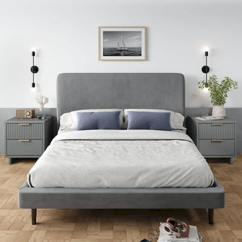 Table de chevet à 2 tiroirs avec façade rainurée, lot de 2 (6 couleurs)