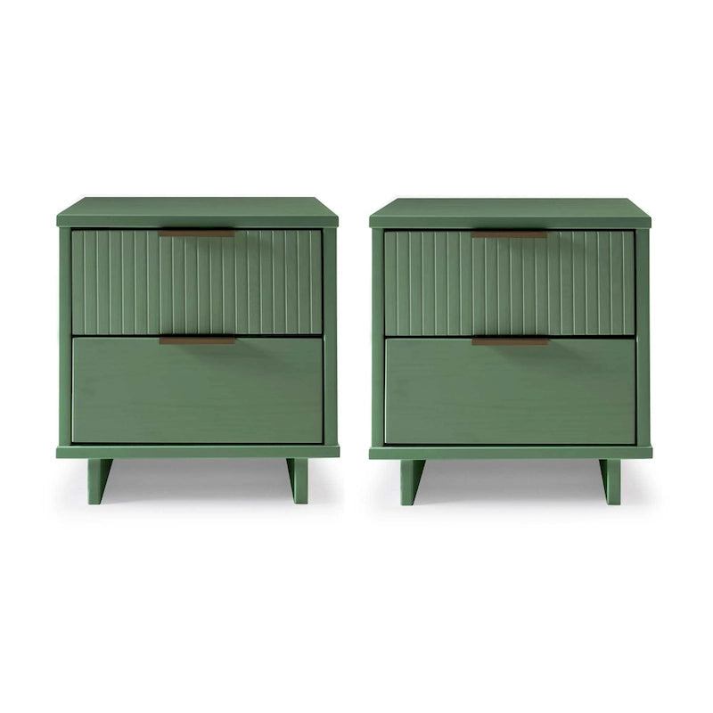 Table de chevet à 2 tiroirs avec façade rainurée, lot de 2 (6 couleurs)