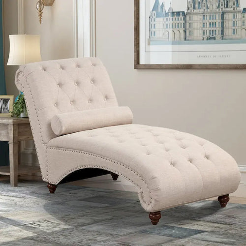Modern Armless Velvet Chaise Lounge Indoor Chair with 1 Bolster Pillow