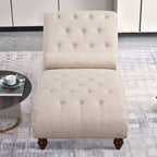 Chaise longue sans accoudoirs capitonnée beige/grise avec oreiller traversin, 1 place