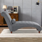 Chaise longue sans accoudoirs capitonnée beige/grise avec oreiller traversin, 1 place