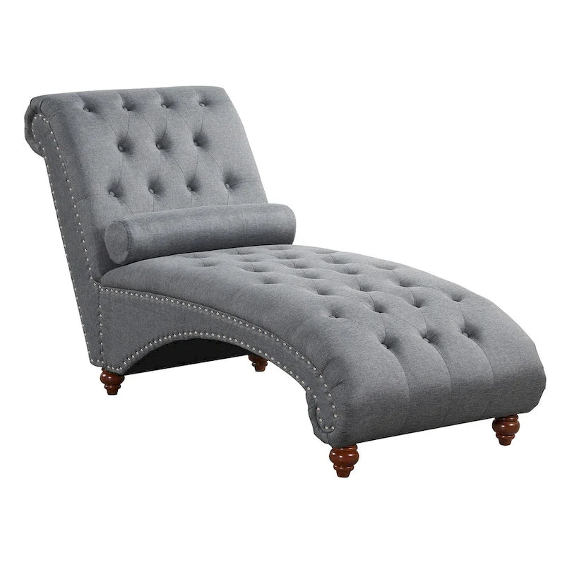 Chaise longue sans accoudoirs capitonnée beige/grise avec oreiller traversin, 1 place