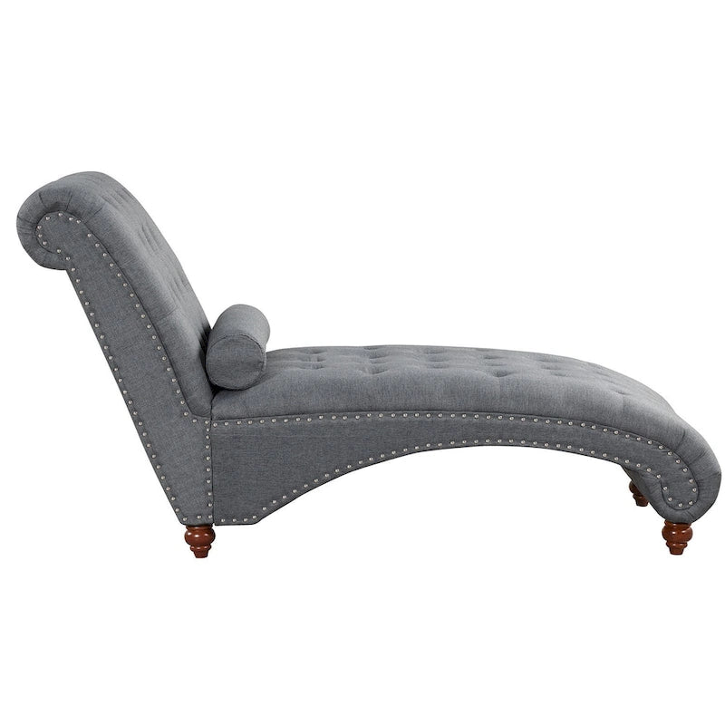 Chaise longue sans accoudoirs capitonnée beige/grise avec oreiller traversin, 1 place