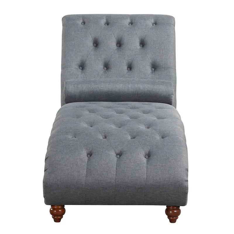 Chaise longue sans accoudoirs capitonnée beige/grise avec oreiller traversin, 1 place