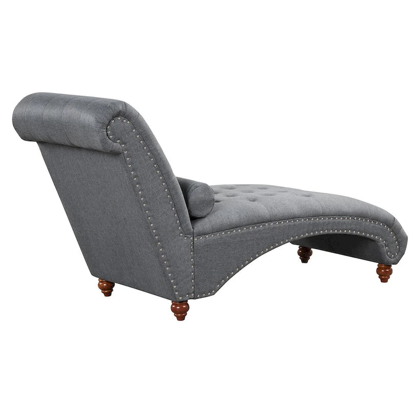 Chaise longue sans accoudoirs capitonnée beige/grise avec oreiller traversin, 1 place