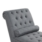 Chaise longue sans accoudoirs capitonnée beige/grise avec oreiller traversin, 1 place