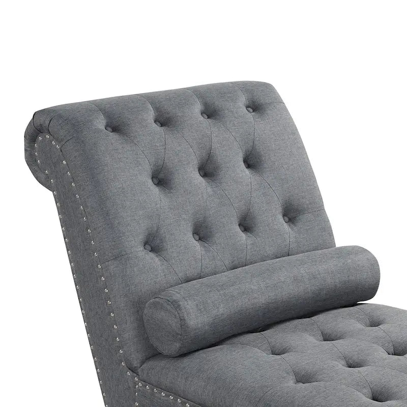 Chaise longue sans accoudoirs capitonnée beige/grise avec oreiller traversin, 1 place