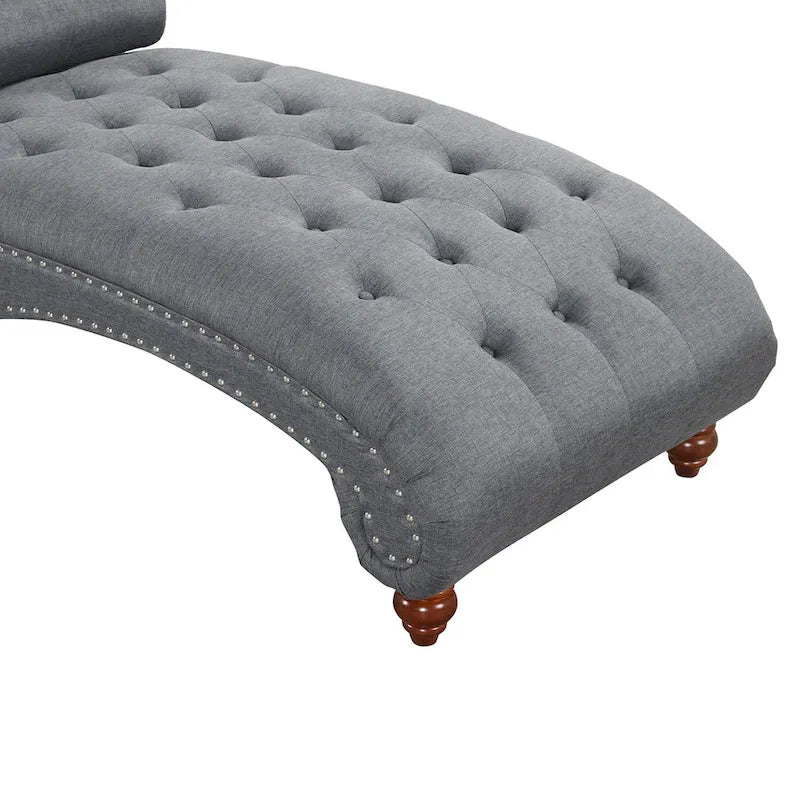 Chaise longue sans accoudoirs capitonnée beige/grise avec oreiller traversin, 1 place