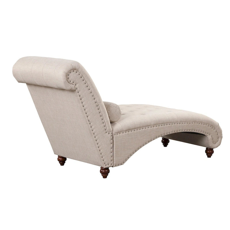 Chaise longue sans accoudoirs capitonnée beige/grise avec oreiller traversin, 1 place