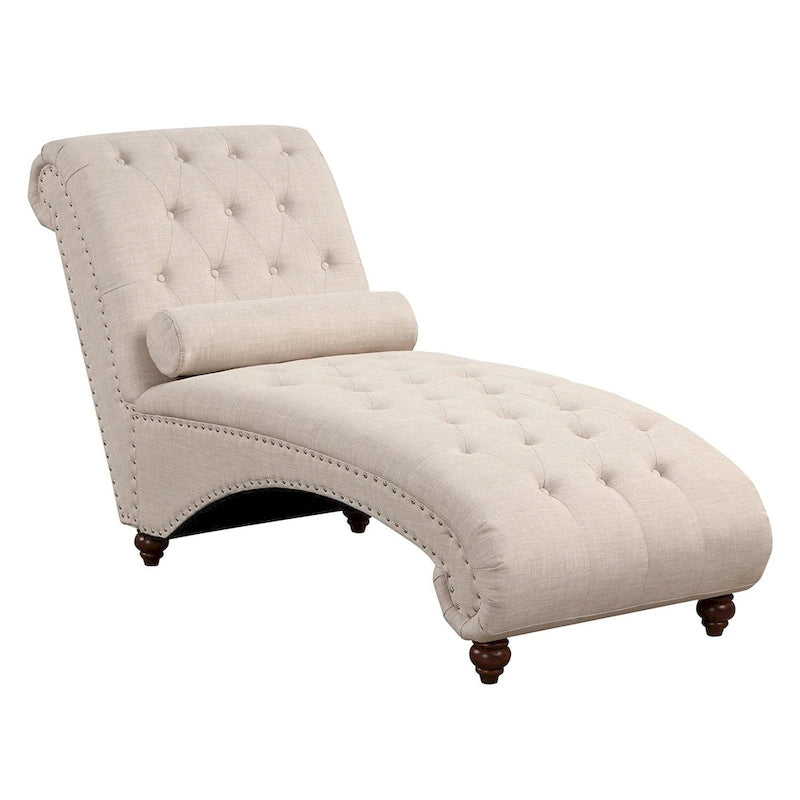 Chaise longue sans accoudoirs capitonnée beige/grise avec oreiller traversin, 1 place
