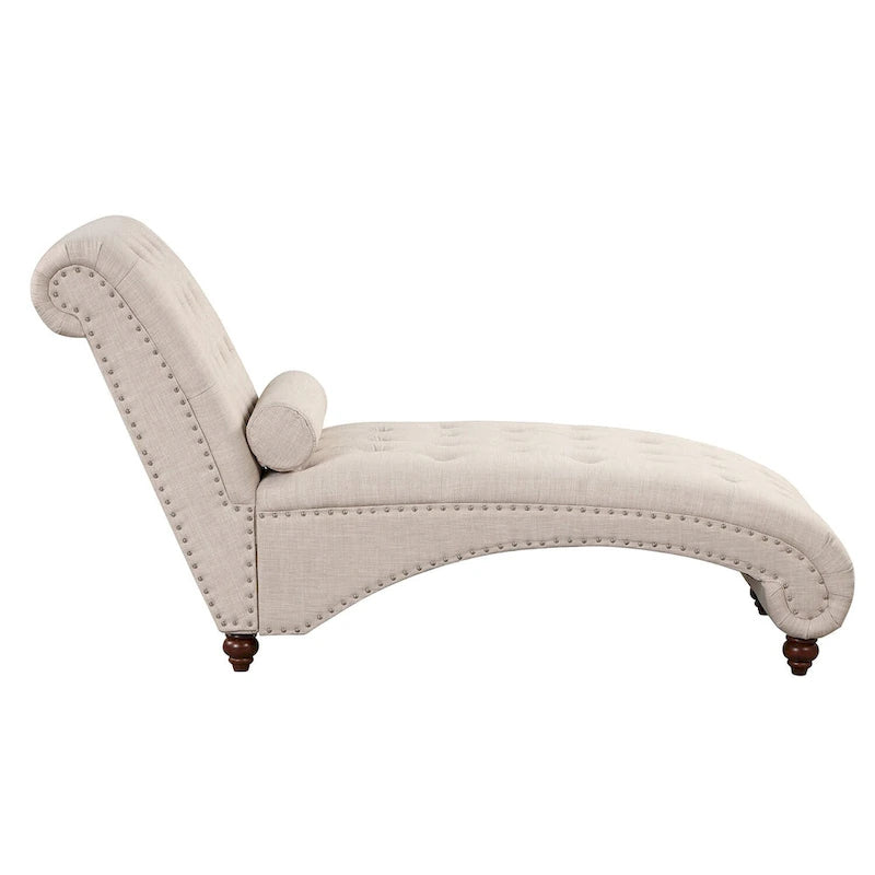Chaise longue sans accoudoirs capitonnée beige/grise avec oreiller traversin, 1 place