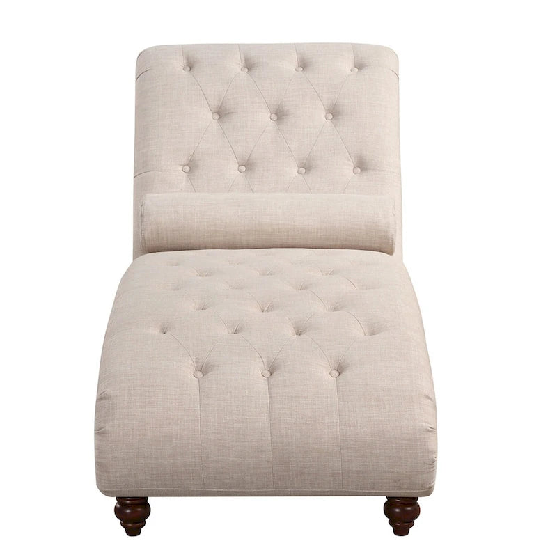 Chaise longue sans accoudoirs capitonnée beige/grise avec oreiller traversin, 1 place