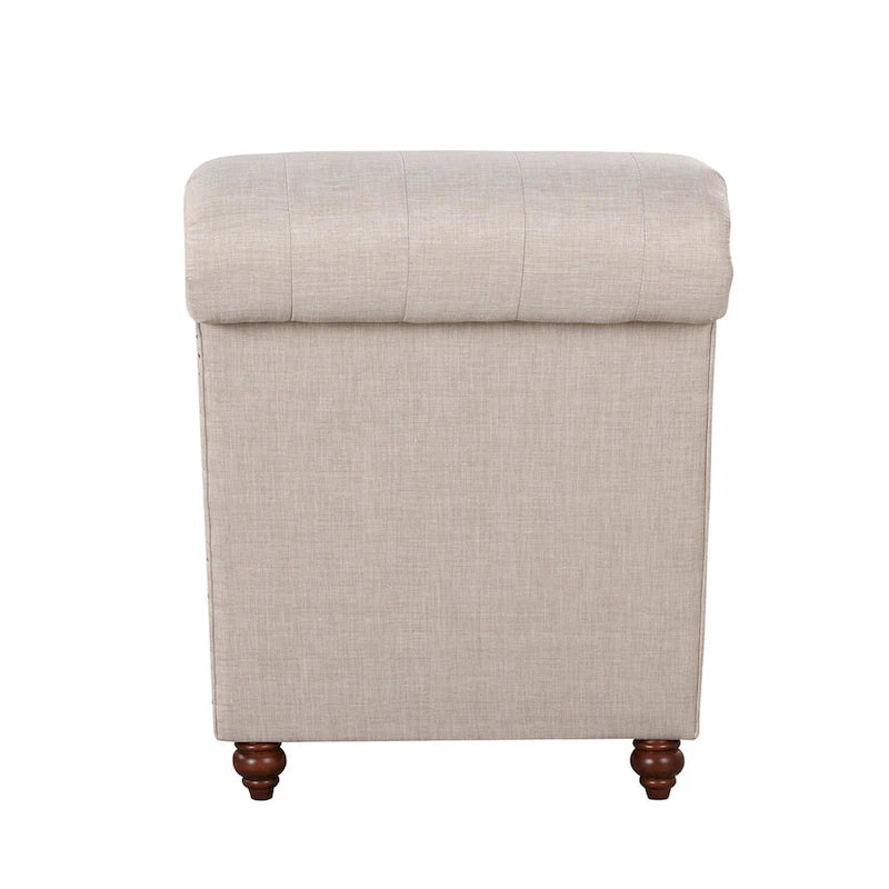 Chaise longue sans accoudoirs capitonnée beige/grise avec oreiller traversin, 1 place