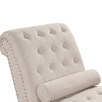 Chaise longue sans accoudoirs capitonnée beige/grise avec oreiller traversin, 1 place