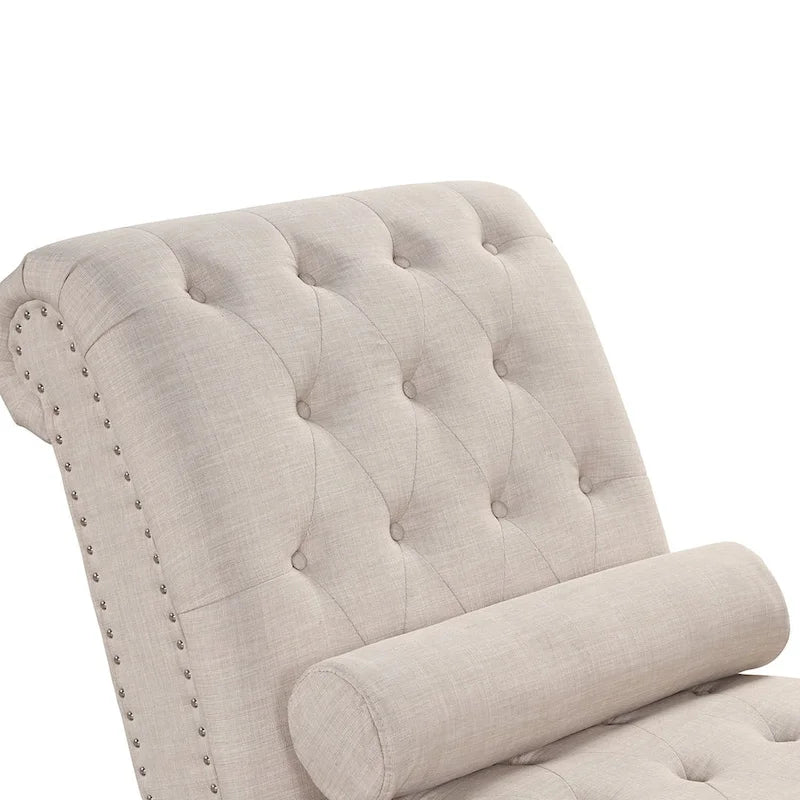 Chaise longue sans accoudoirs capitonnée beige/grise avec oreiller traversin, 1 place