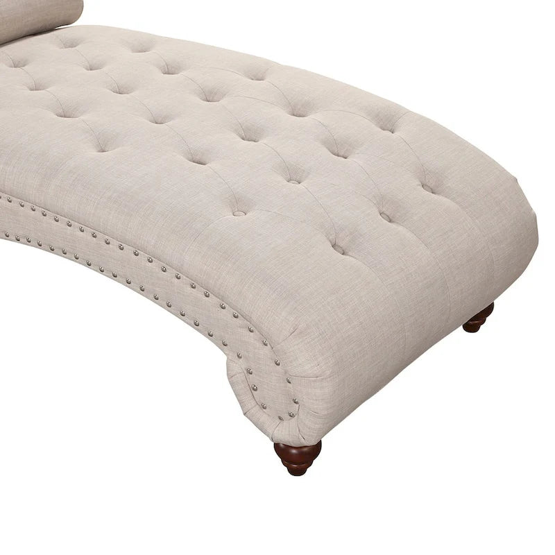 Chaise longue sans accoudoirs capitonnée beige/grise avec oreiller traversin, 1 place