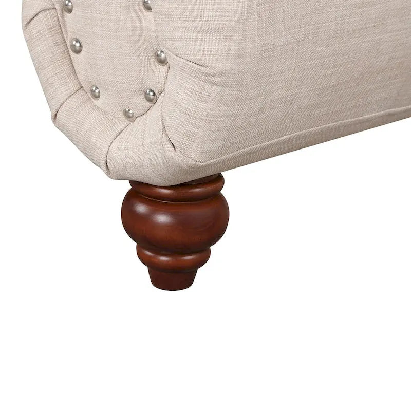 Chaise longue sans accoudoirs capitonnée beige/grise avec oreiller traversin, 1 place