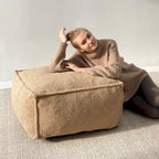 Pouf poire en tissu bouclette, 1 personne, 71 x 71 cm, beige/kaki