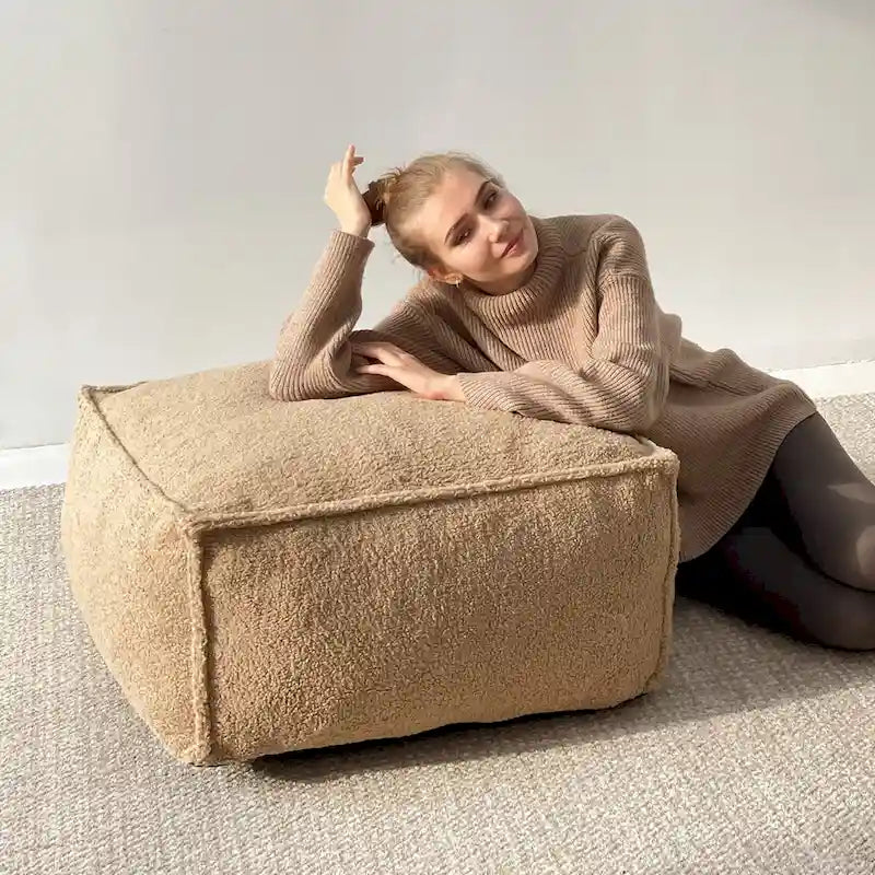 Pouf poire en tissu bouclette, 1 personne, 71 x 71 cm, beige/kaki
