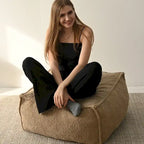 Pouf poire en tissu bouclette, 1 personne, 71 x 71 cm, beige/kaki