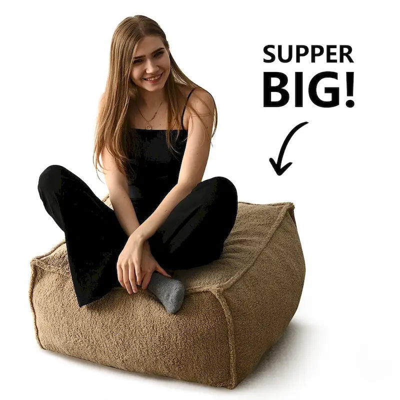 Pouf poire en tissu bouclette, 1 personne, 71 x 71 cm, beige/kaki
